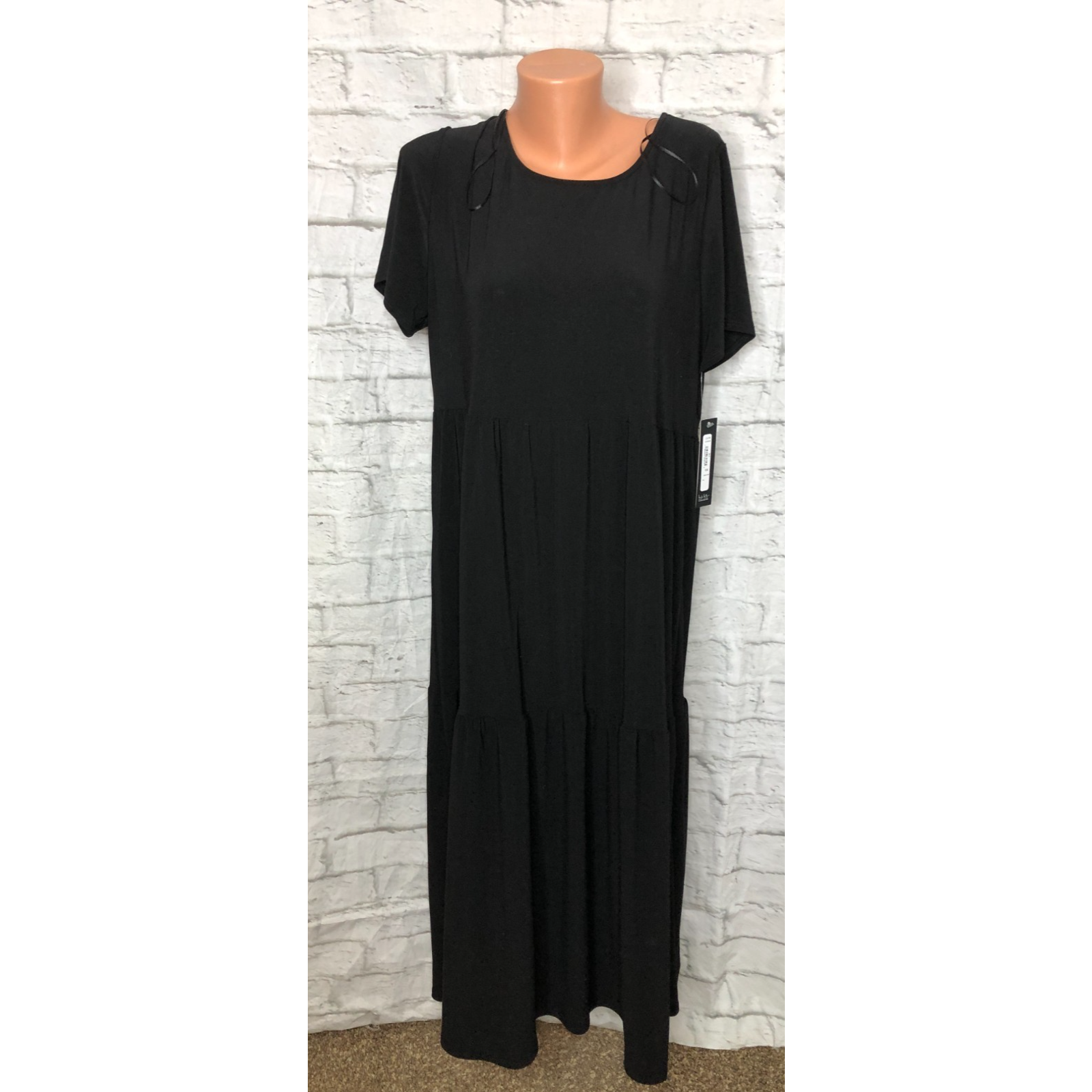 Nicole Miller Black Polyester Blend Dress Womens 1x Short Sleeve Loose